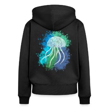 Zentangle-Qualle - Frauen Premium Bio Zip Hoodie - Schwarz - Hinten - Julia (174cm)