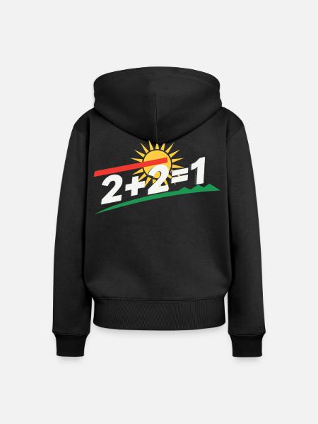 Sonnenlogo 2+2=1 Statement, kurdistan - Frauen Premium Bio Zip Hoodie - Schwarz