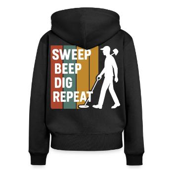 Sweep Beep Grab Repeat Metal Detection Fun - Frauen Premium Bio Zip Hoodie - Schwarz - Hinten - Julia (174cm)