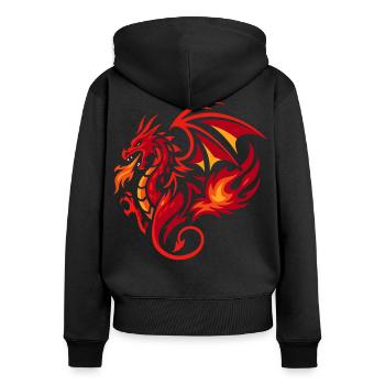 Style de tatouage rouge Flamme de Dragon Tribal - Sweat à capuche zippé Premium bio Femme - noir - Dos - Julia (174cm)
