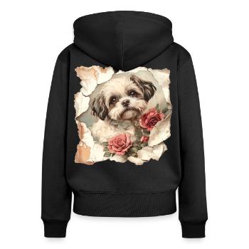 Shih Tzu - Sweat à capuche zippé Premium bio Femme - noir - Dos - Julia (174cm)