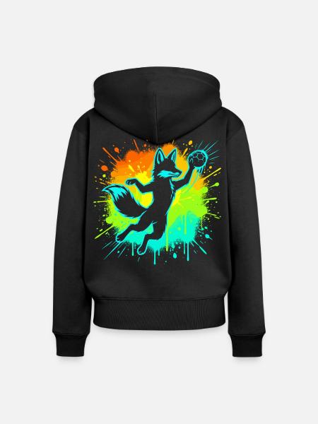Handball Fuchs Kinder Geschenk Süß Niedlich - Frauen Premium Bio Zip Hoodie - Schwarz