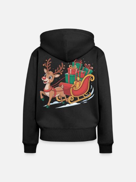Rentier im Schlitten mit Geschenken - Frauen Premium Bio Zip Hoodie - Schwarz