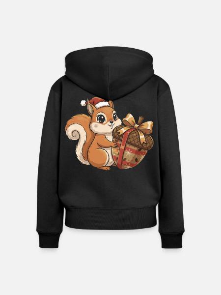 Winterfreude Eichhörnchen Geschenk - Frauen Premium Bio Zip Hoodie - Schwarz