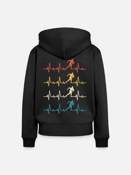 Rugby, Herzschlag, Retro-Rugby - Frauen Premium Bio Zip Hoodie - Schwarz
