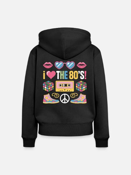 I love the 80s - Frauen Premium Bio Zip Hoodie - Schwarz