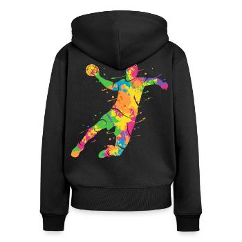bunter Handballspieler Handballer Handball - Frauen Premium Bio Zip Hoodie - Schwarz - Hinten - Julia (174cm)