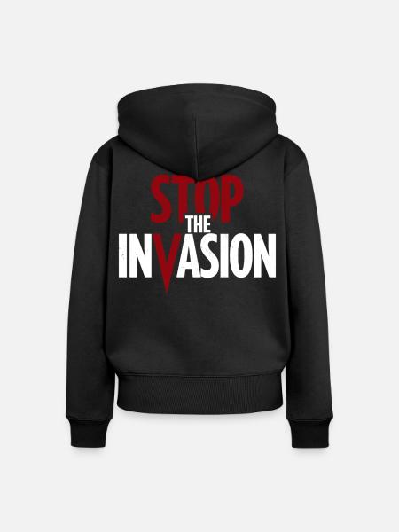 Stop The Invasion Gegen Aggression - Frauen Premium Bio Zip Hoodie - Schwarz