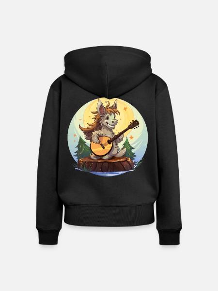 Mondlicht Esel Gitarrist - Frauen Premium Bio Zip Hoodie - Schwarz