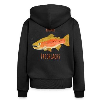 Petit saumon espiègle - Sweat à capuche zippé Premium bio Femme - noir - Dos - Julia (174cm)