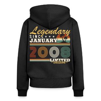 Januar 2008 Vintage-Retro-Geburtstagsgeschenk - Frauen Premium Bio Zip Hoodie - Schwarz - Hinten - Julia (174cm)