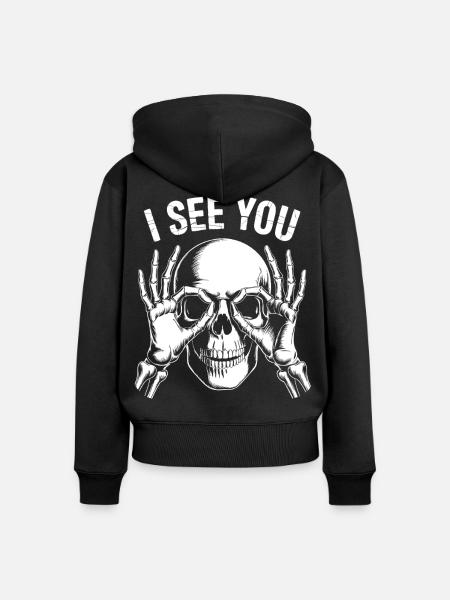 I See You Skelett Blick - Frauen Premium Bio Zip Hoodie - Schwarz
