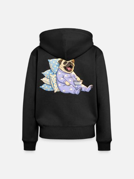 Müder Mops im Pyjama Hund - Frauen Premium Bio Zip Hoodie - Schwarz
