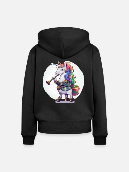 Buntes Einhorn mit Trompete - Frauen Premium Bio Zip Hoodie - Schwarz