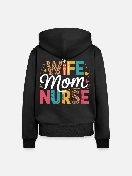 Wife Mom Nurse Leopard - Frauen Premium Bio Zip Hoodie - Schwarz