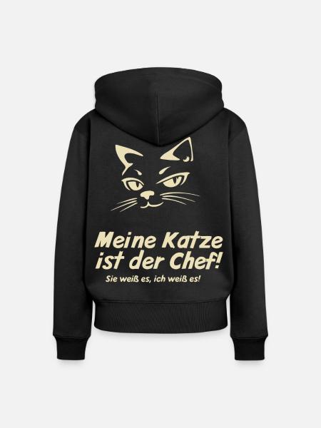 Meine Katze ist der Chef - Frauen Premium Bio Zip Hoodie - Schwarz