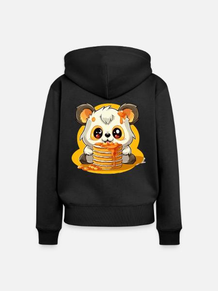 Karamell Panda Pfannkuchen - Frauen Premium Bio Zip Hoodie - Schwarz
