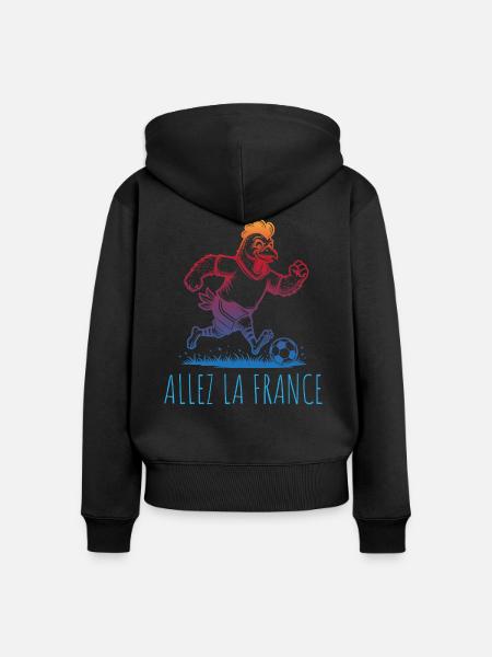 Allez la France Fussball Hahn - Frauen Premium Bio Zip Hoodie - Schwarz