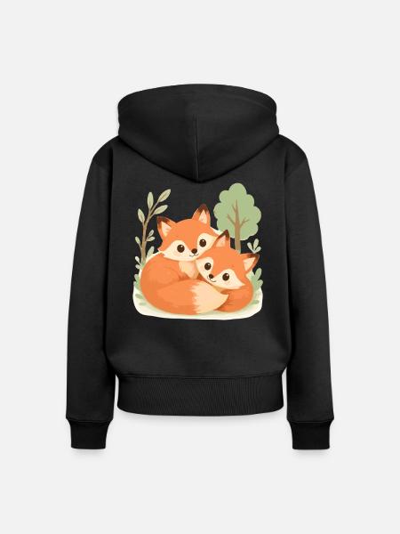 Süßes Fuchs Pärchen im Wald - Frauen Premium Bio Zip Hoodie - Schwarz