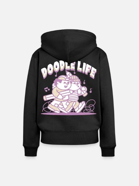 Doodle Life Kritzeln Zeichnung - Frauen Premium Bio Zip Hoodie - Schwarz