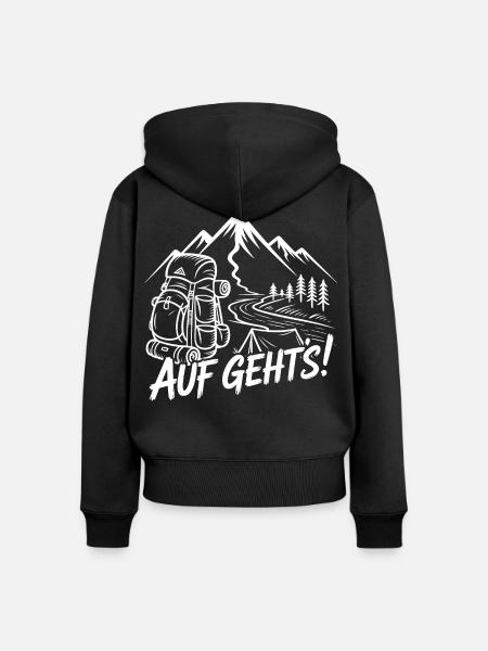 Bergabenteuer Wandern mit Rucksack - Frauen Premium Bio Zip Hoodie - Schwarz