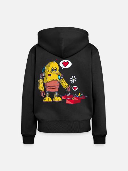 Der Roboter und die Liebe - Frauen Premium Bio Zip Hoodie - Schwarz