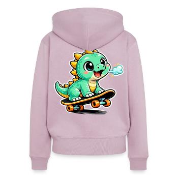 Green Dino Skateboard Hero - Women's Premium Organic Zip Hoodie - dusky pink - Back - Julia (174cm)