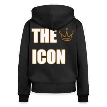 THE ICON – Bold Legendary Statement Design - Frauen Premium Bio Zip Hoodie - Schwarz - Hinten - Julia (174cm)