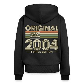 Originale limitierte Ausgabe 2004 - Frauen Premium Bio Zip Hoodie - Schwarz - Hinten - Julia (174cm)