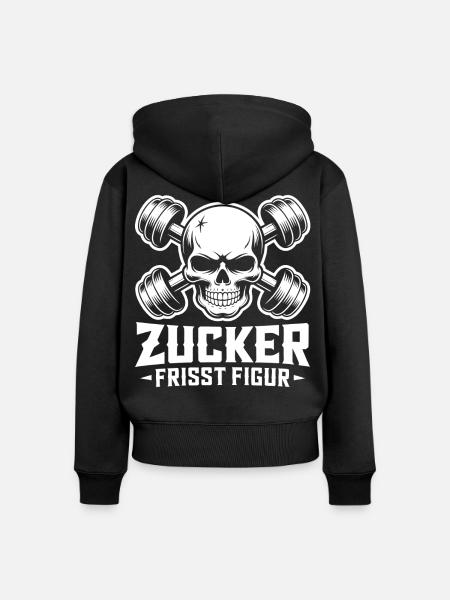 Zucker frisst Figur Schädel Hanteln - Frauen Premium Bio Zip Hoodie - Schwarz