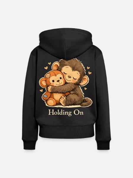 Ängstlicher Affe Emotional Support - Frauen Premium Bio Zip Hoodie - Schwarz