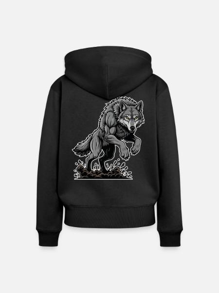 Werwolf Mighty Racing Maskottchen Wolf - Frauen Premium Bio Zip Hoodie - Schwarz