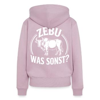 Zebu Was Sonst Retro Logo - Frauen Premium Bio Zip Hoodie - Altrosa - Hinten - Julia (174cm)
