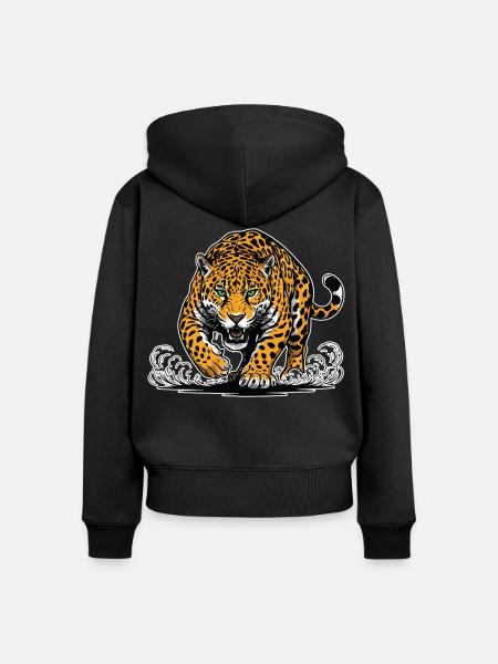 Jaguar-Leopard greift Wassermaskottchen Räuber an - Frauen Premium Bio Zip Hoodie - Schwarz