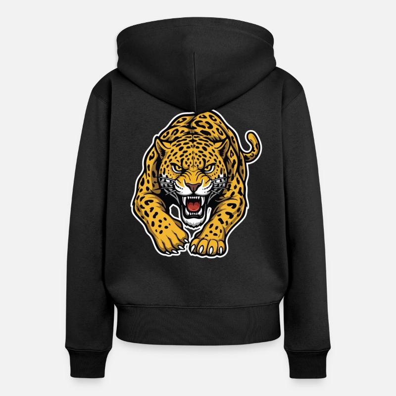 Léopard Jaguar Attaque Sauvage Mascotte Prédateur - Sweat à capuche zippé Premium bio Femme - noir