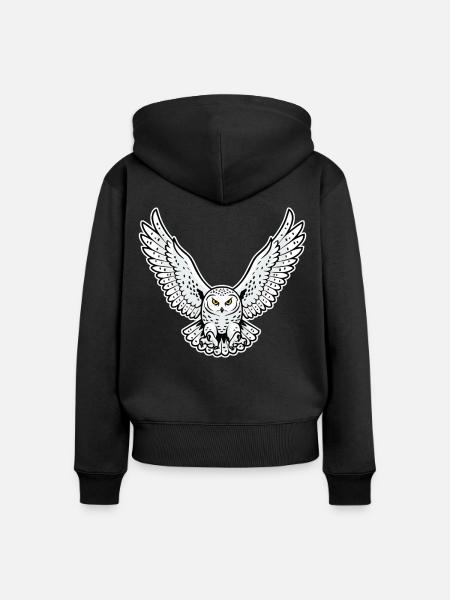 Schneeeule fliegende Angriffseule Haustiereule - Frauen Premium Bio Zip Hoodie - Schwarz