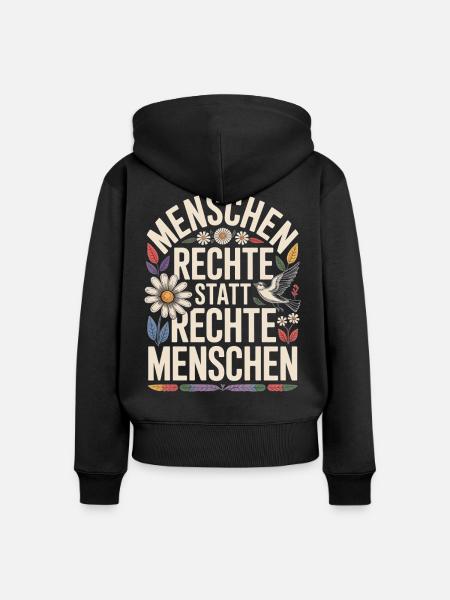 Menschenrechte statt rechte Menschen Statement - Frauen Premium Bio Zip Hoodie - Schwarz
