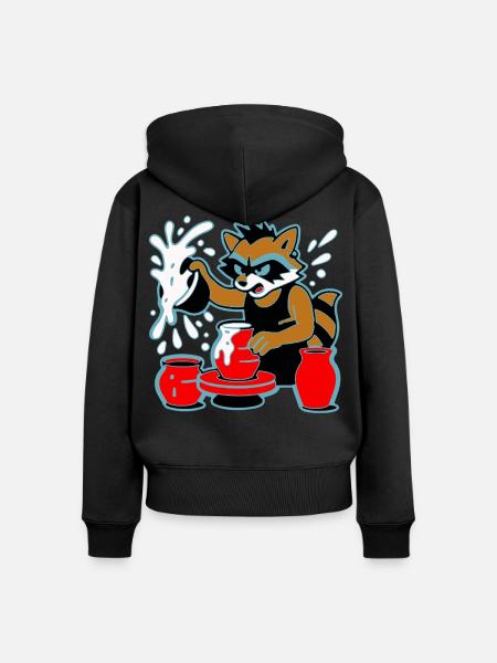 Waschbär-Keramik-Spritzer - Frauen Premium Bio Zip Hoodie - Schwarz