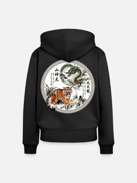 Tiger und Drache Asiatisch - Frauen Premium Bio Zip Hoodie - Schwarz
