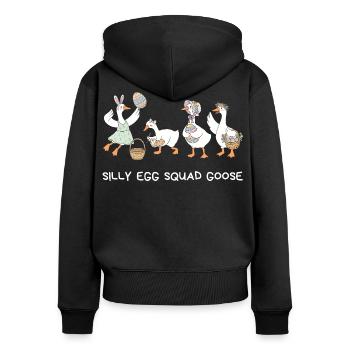 Silly Egg Squad Goose Ostern - Frauen Premium Bio Zip Hoodie - Schwarz - Hinten - Julia (174cm)