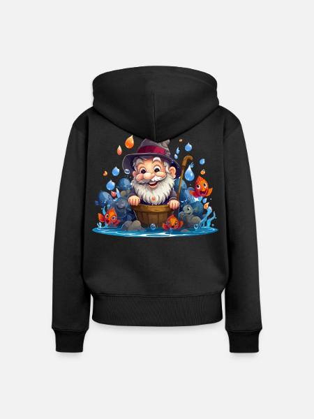 Fröhlicher Fischer mit bunten Fischen - Frauen Premium Bio Zip Hoodie - Schwarz