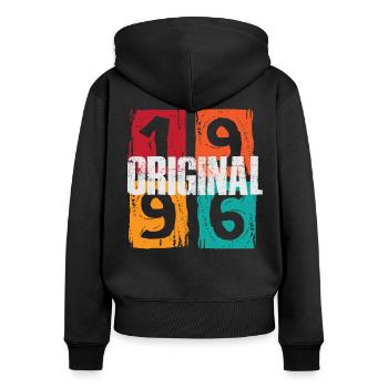 Original 1996 - Frauen Premium Bio Zip Hoodie - Schwarz - Hinten - Julia (174cm)