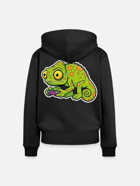 Chameleon Gamer Controller Videospiel-Maskottchen - Frauen Premium Bio Zip Hoodie - Schwarz