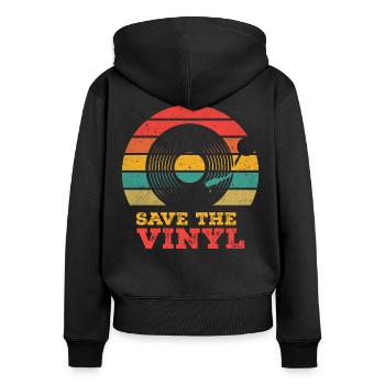 Enregistrez le vinyle - Sweat à capuche zippé Premium bio Femme - noir - Dos - Julia (174cm)