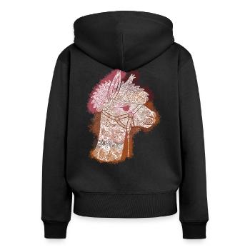 Zentangle-Alpaka - Frauen Premium Bio Zip Hoodie - Schwarz - Hinten - Julia (174cm)