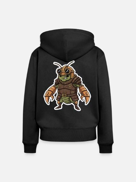Steampunk-Krieger, gepanzerte Gottesanbeterin - Frauen Premium Bio Zip Hoodie - Schwarz