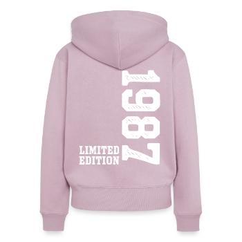 39e anniversaire 1987 Édition limitée Homme Femme - Sweat à capuche zippé Premium bio Femme - rose poudré - Dos - Julia (174cm)