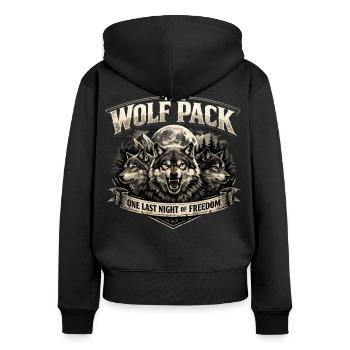 Wolfpack JGA: One Last Night of Freedom Emblem - Frauen Premium Bio Zip Hoodie - Schwarz - Hinten - Julia (174cm)