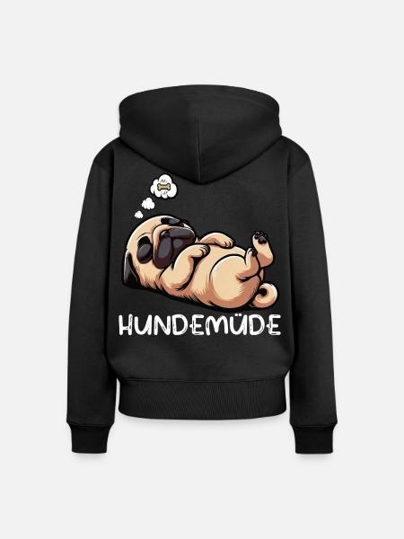 Hundemüde Mops Möpse Mopsbesitzer Mopsliebhaber - Frauen Premium Bio Zip Hoodie - Schwarz