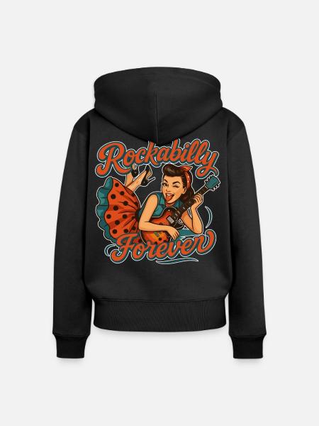Rockabilly Forever: Rockabella mit E-Gitarre - Frauen Premium Bio Zip Hoodie - Schwarz